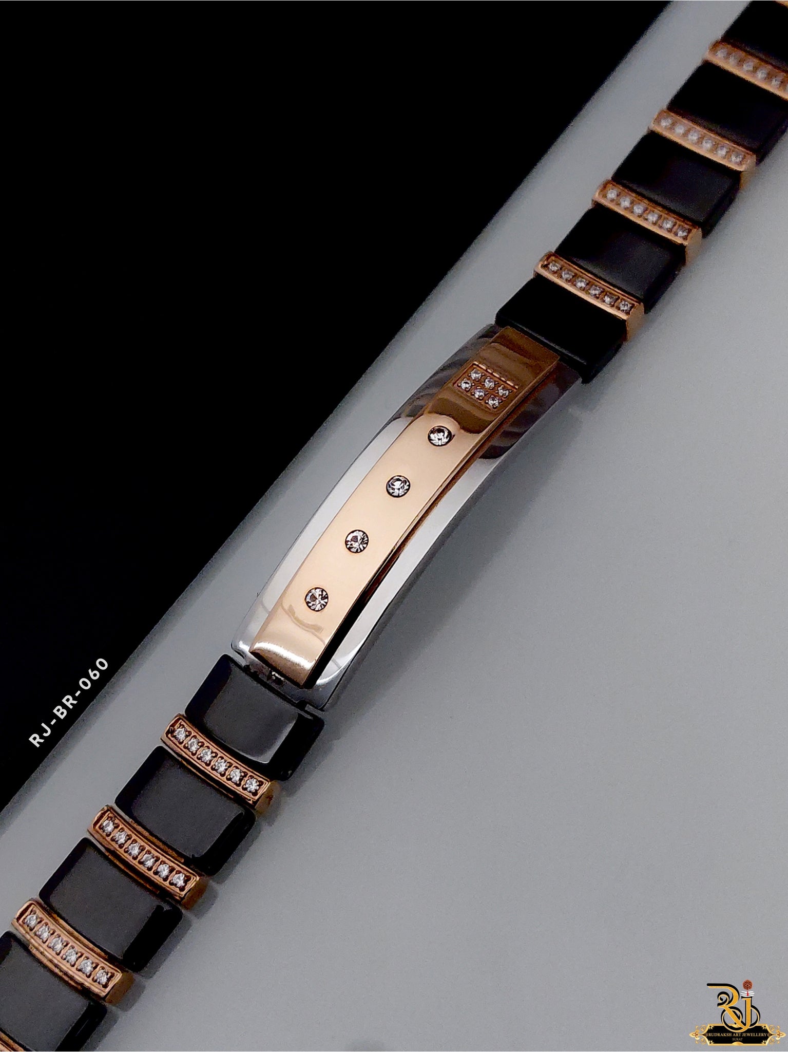 Black Ceramic with Rose Gold Diamond Bracelet-01 for Men RJ-BR-060