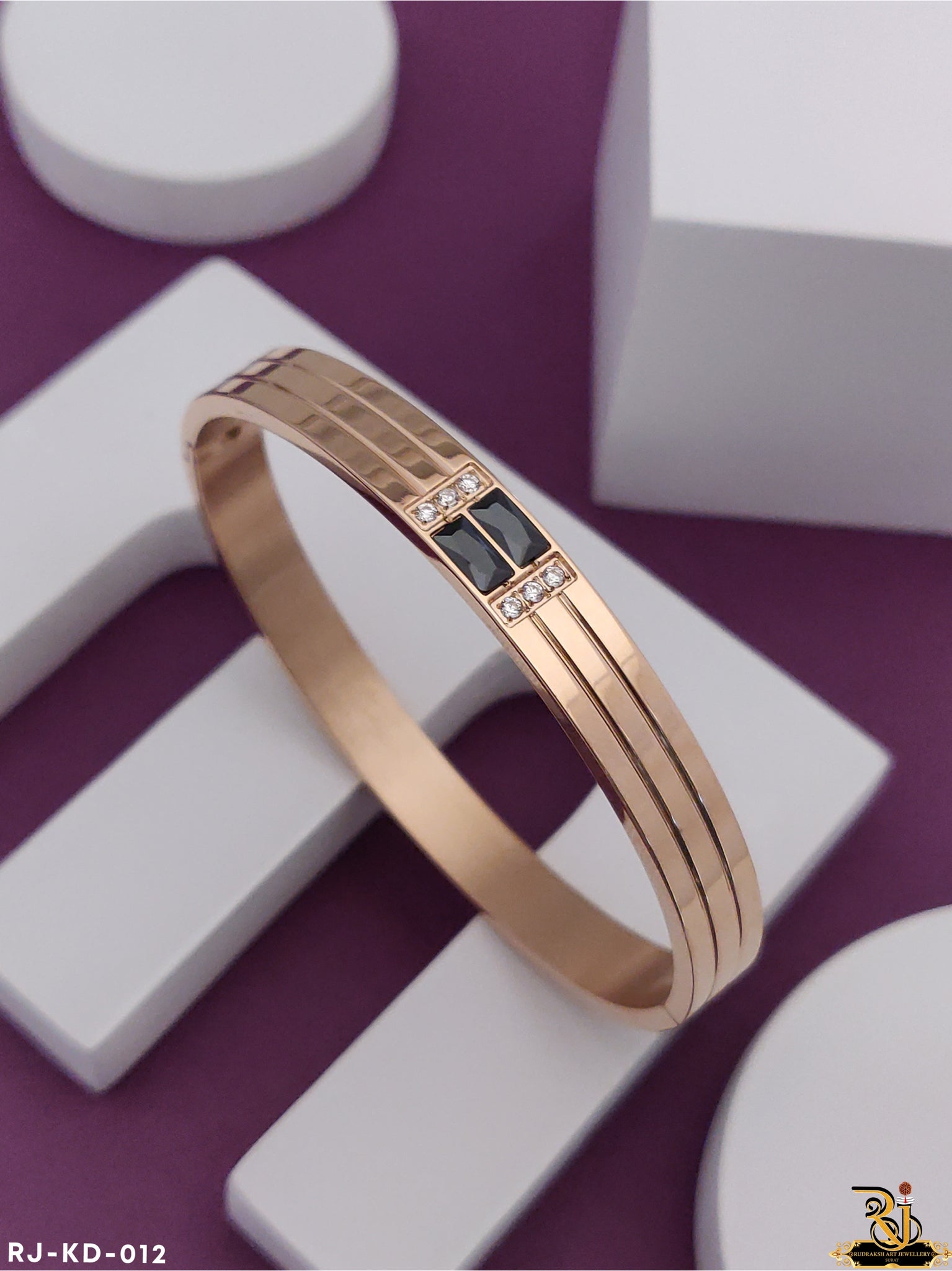 Superior Rose Gold with Black Stone Kada for Men  KD-012