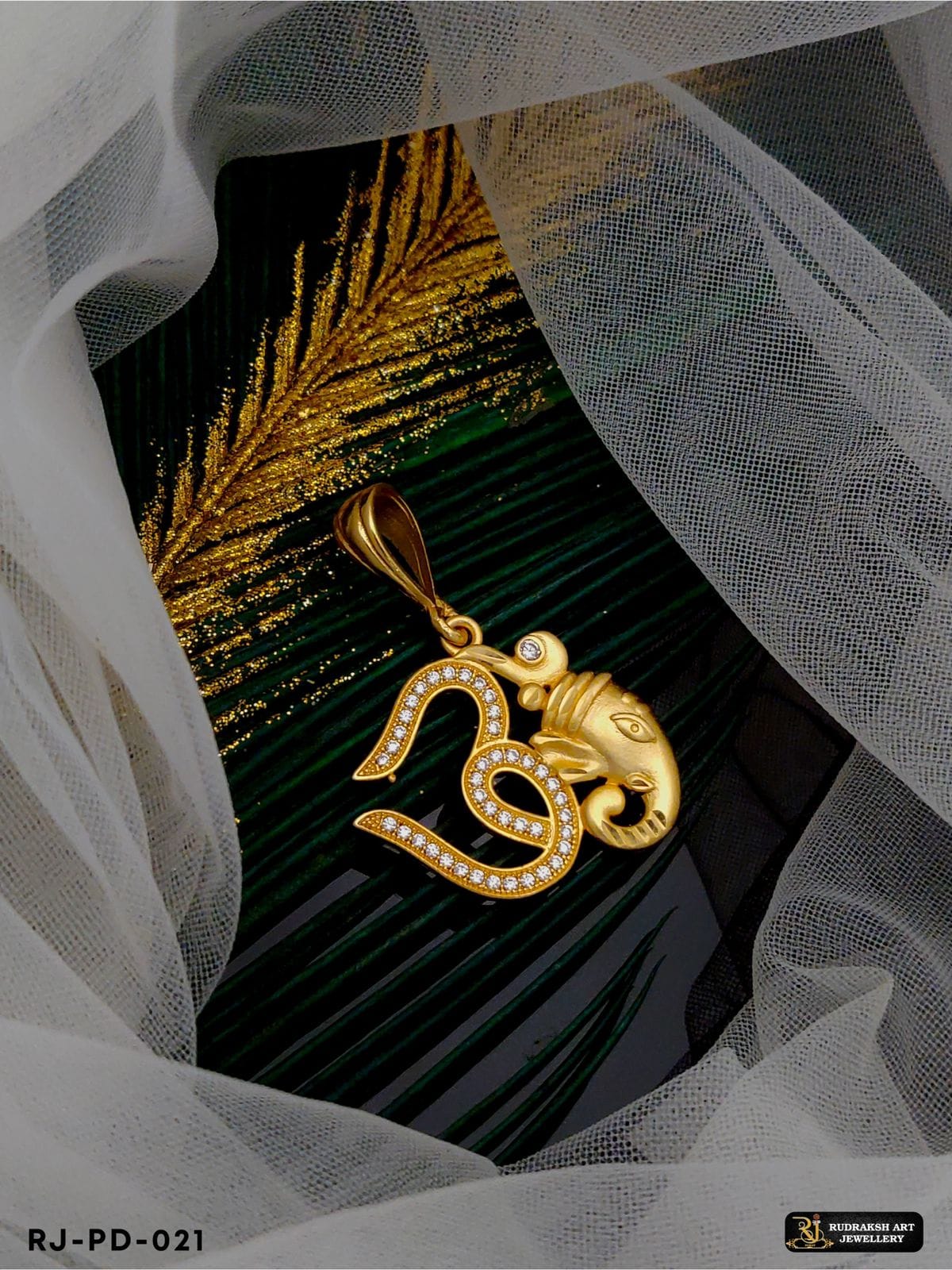 Superior Diamond Om with Ganpati Pendant-01 for Men Rudraksh Art Jewellery