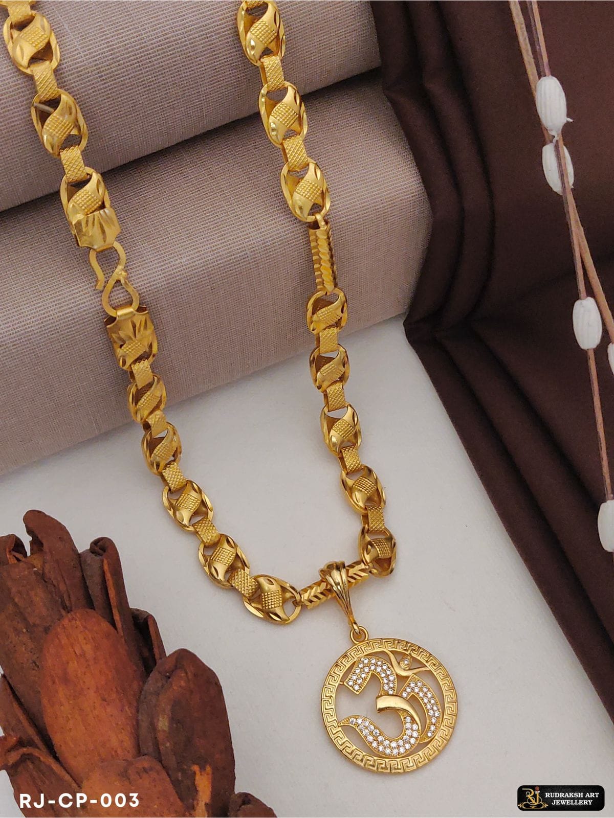Classical Koyli Nawabi Chain with Om Diamond Pendant for Men Rudraksh Art Jewellery