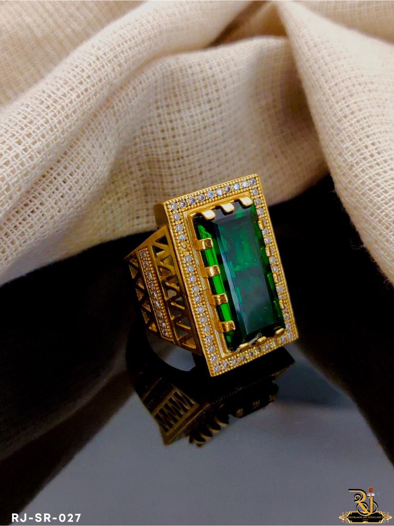 Rectangular Shaped Silver With Green Ring