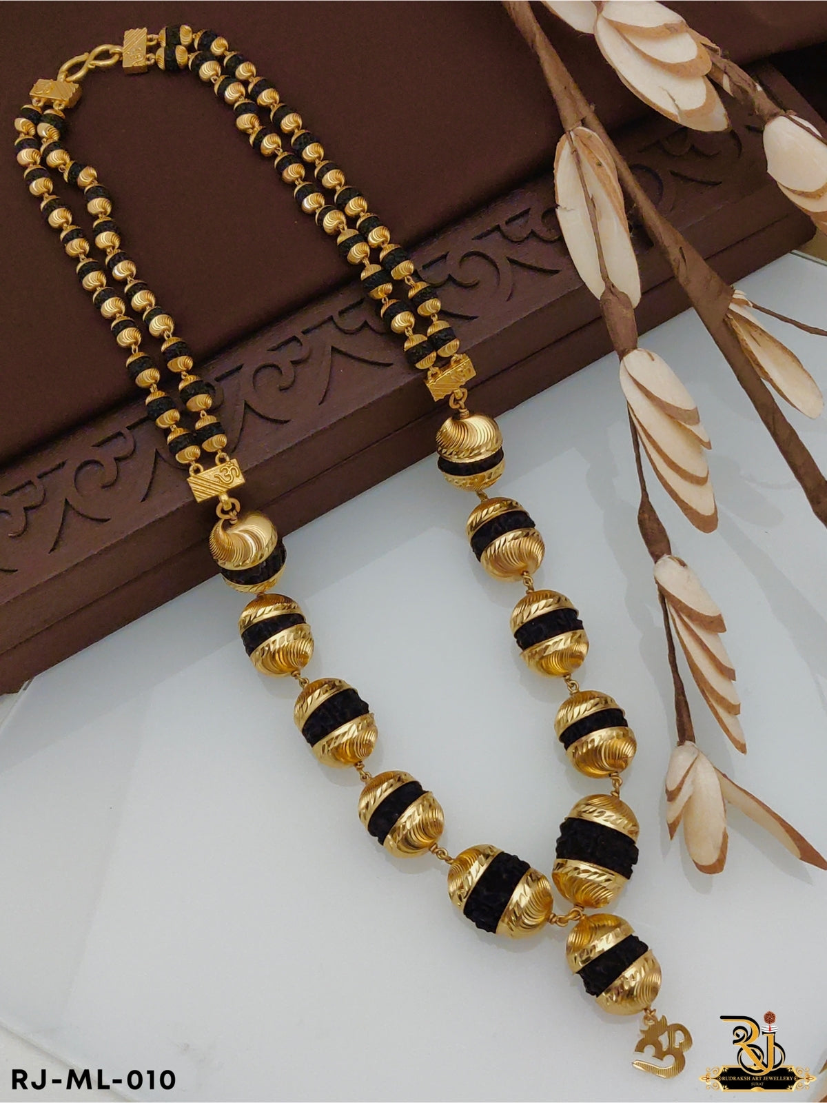 Mala Design Real Gold Rudraksha Mala 22k Gold Chain Small