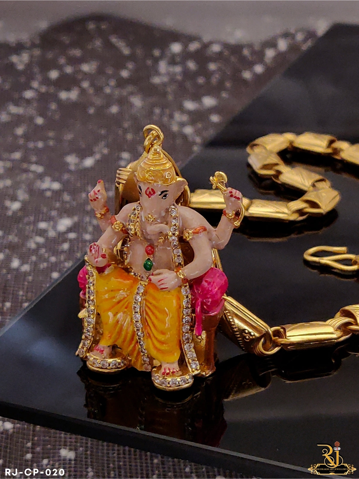 Classical Indo Half Round Pipe Chain with Lalbaugcha Raja Pendant For Men CP-020