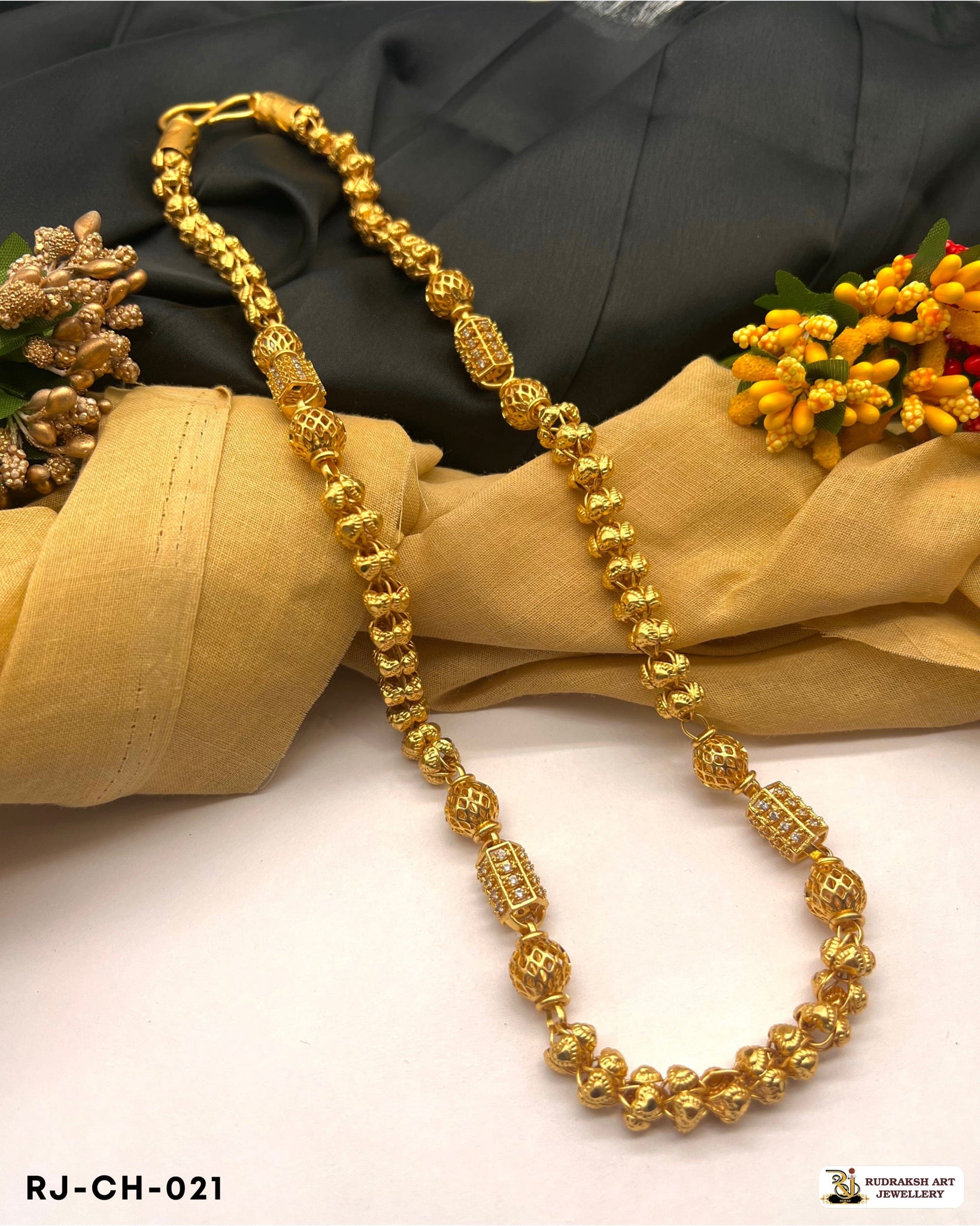 Superior Design of Diamond Piping Chain for Men Rudraksh Art Jewellery